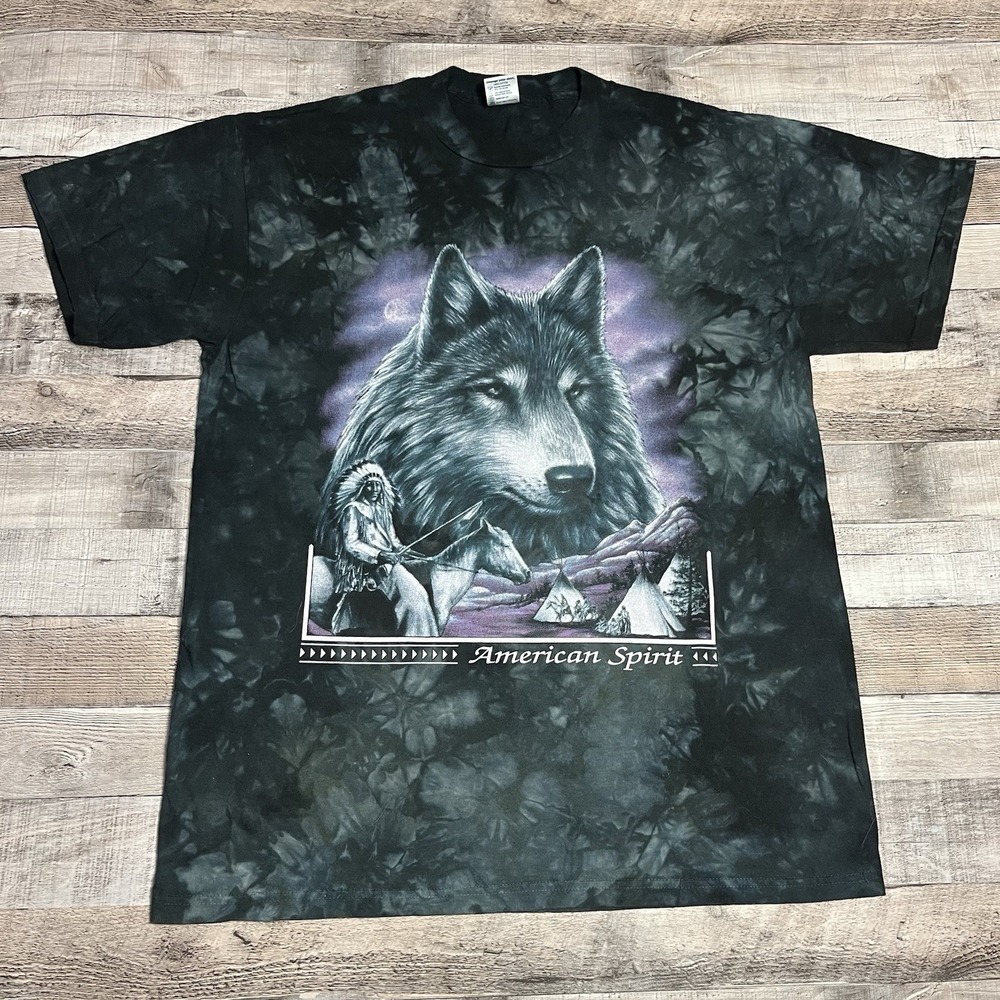 Wolf Shirt Size Medium Black Vintage Tie Due Nature Native American Spirit